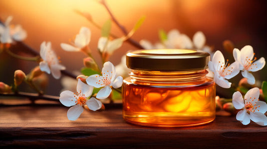 manuka honey flowers and jar