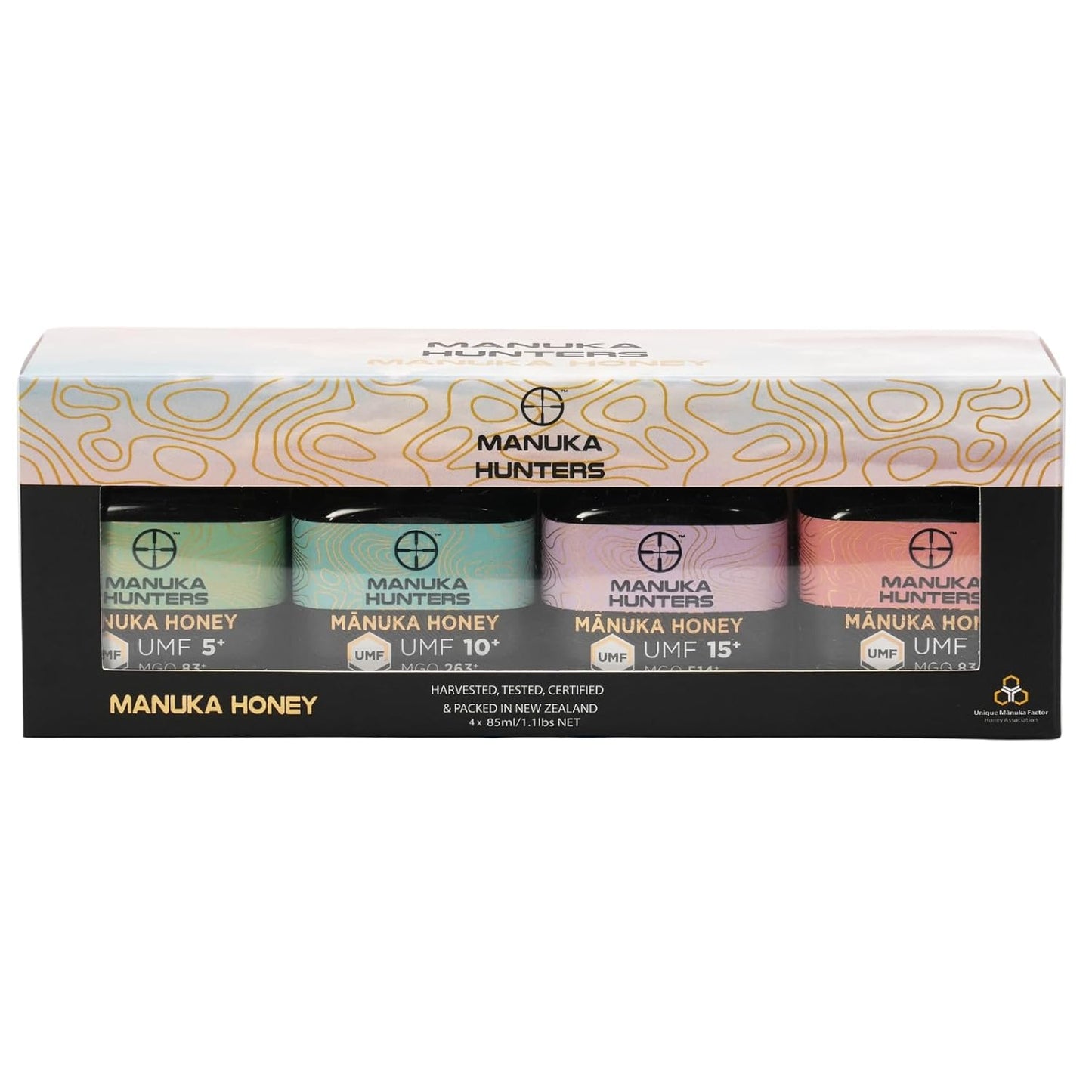 Manuka Hunters Raw New Zealand Honey Gift Set 4-Pack Honey Sampler with UMF 5+,10+,15+,20+ 125g