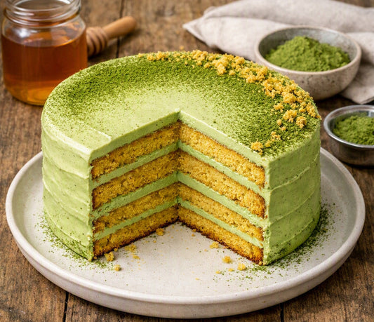 Matcha Mānuka Honey Cake (Medovik)