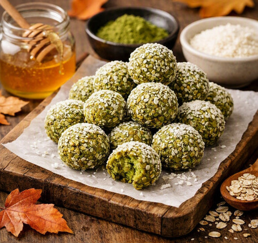 Matcha manuka no-bake energy bites