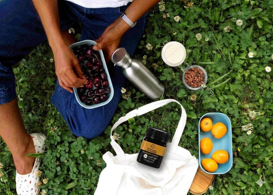 woman having a healthy picnic lunch on the go