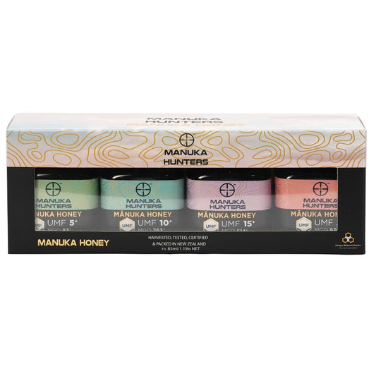 Manuka Hunters Raw New Zealand Honey Gift Set 4-Pack Honey Sampler with UMF 5+,10+,15+,20+ 125g